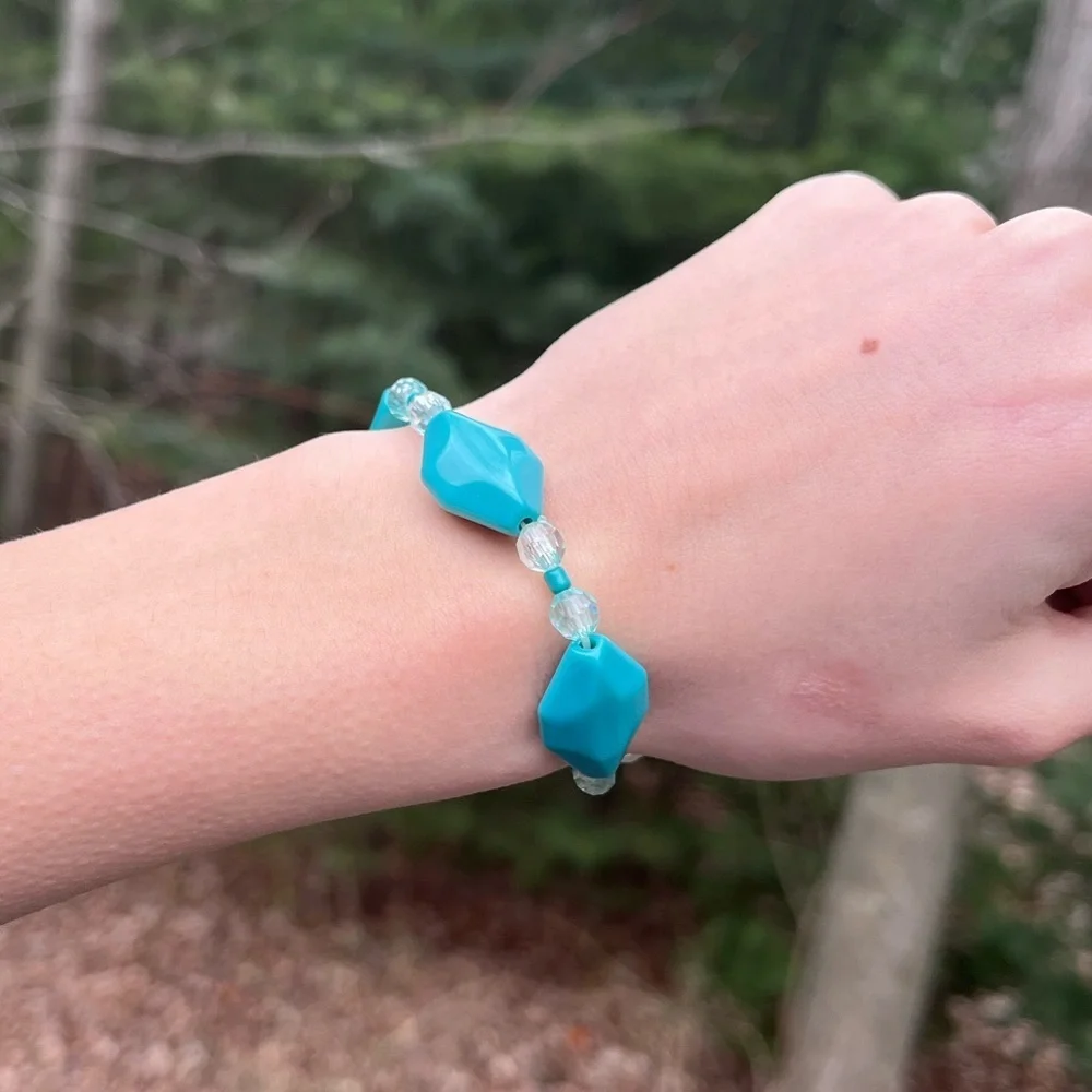 Handmade teal beaded bracelet tie on